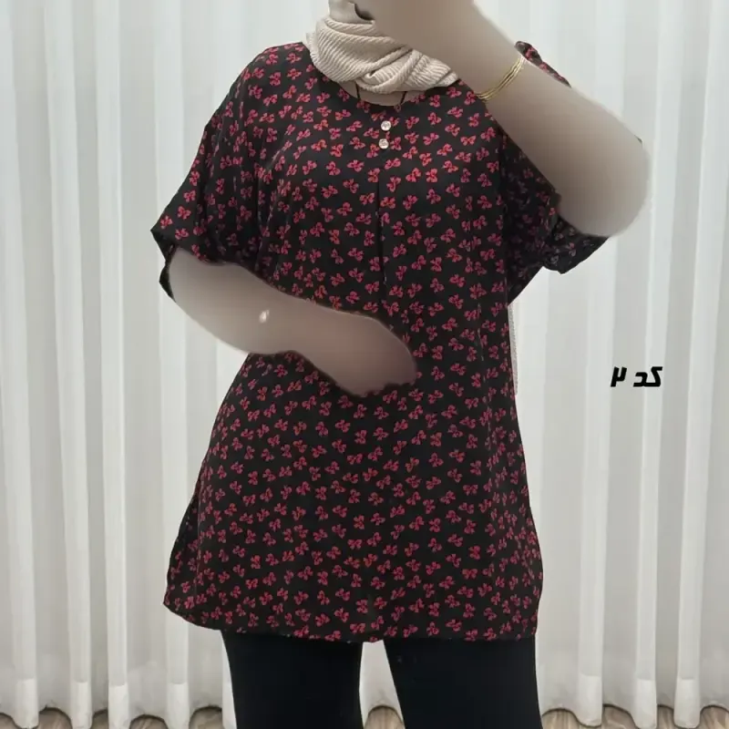 تیشرت نخی زنانه دکمه دار فری سایز مناسب تا سایز 54 - تصویر 7