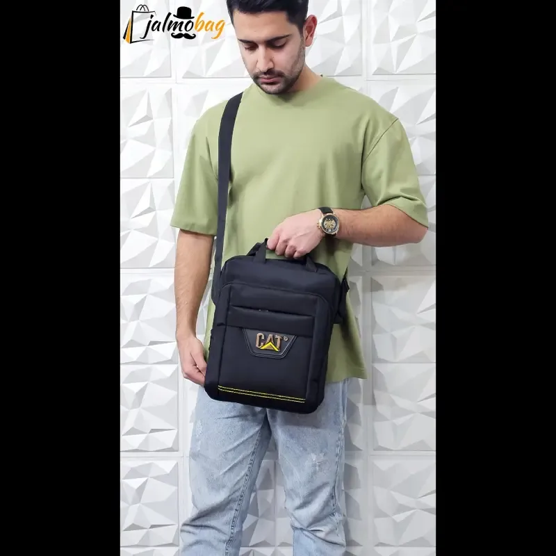 کیف دوشی و دستی مردانه برزنتی دیبا خارجی سه خانه مشکی بزرگ - تصویر 2