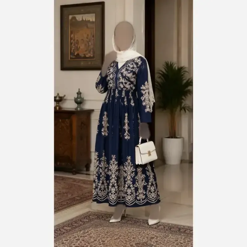 پیراهن ساحلی ترمه فلور بوگاتی فری سایز پرچین تمام کلوش - تصویر 5