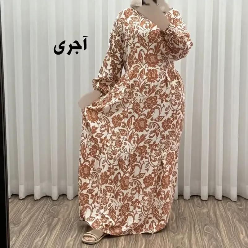 پیراهن فلور بوگاتی مدل ایوبی فری سایز زنانه تا سایز 46 چهارفصل شیک و راحت با کمربند سایه نمیاندازد - تصویر 5