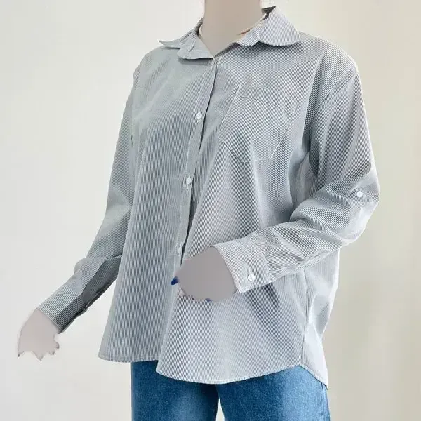 شومیز بیسیک زنانه کد 1147 یقه مردانه آستین بلند بنددار نخی یونیسکس سایزبزرگ - تصویر 15