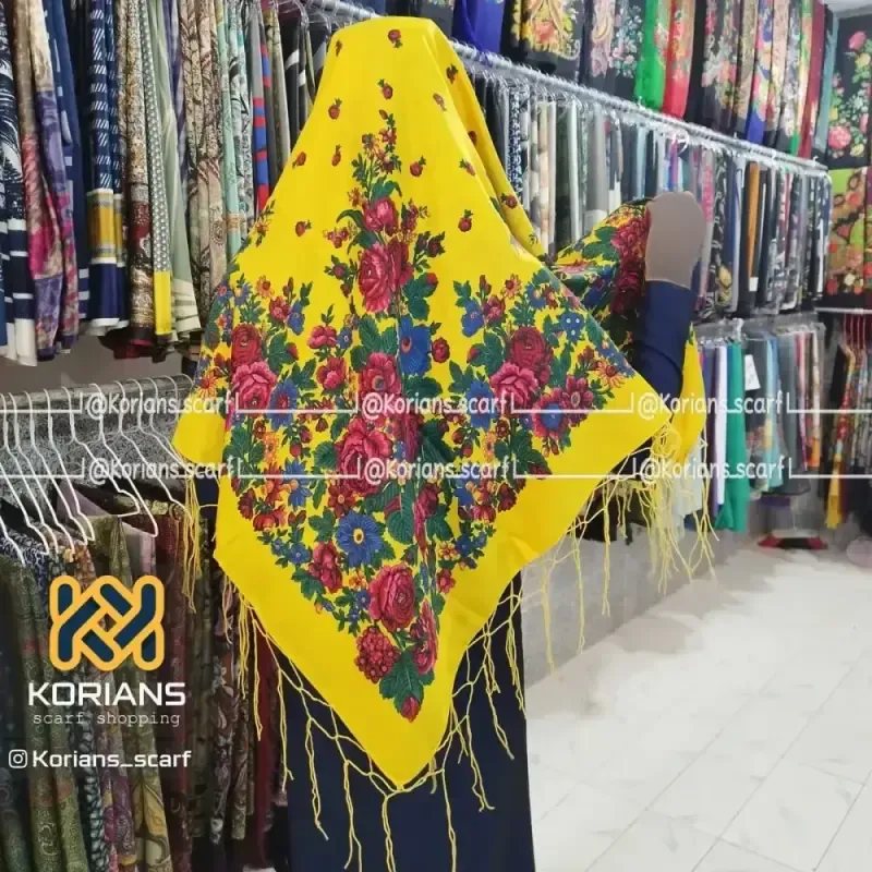 روسری ترکمنی ایرانی مدل تاتار کد 1607 طرح سنتی نخ پلی استر 130x130 مناسب 4 فصل - تصویر 6