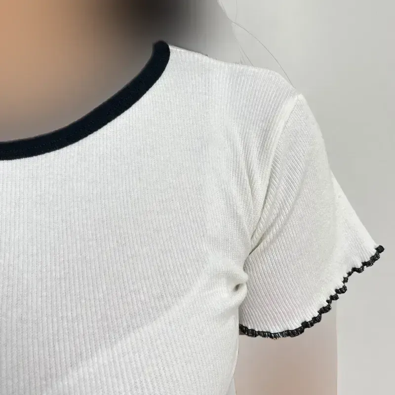 کراپ تیشرت کبریتی دورنگ پنبه ریز - تصویر 3