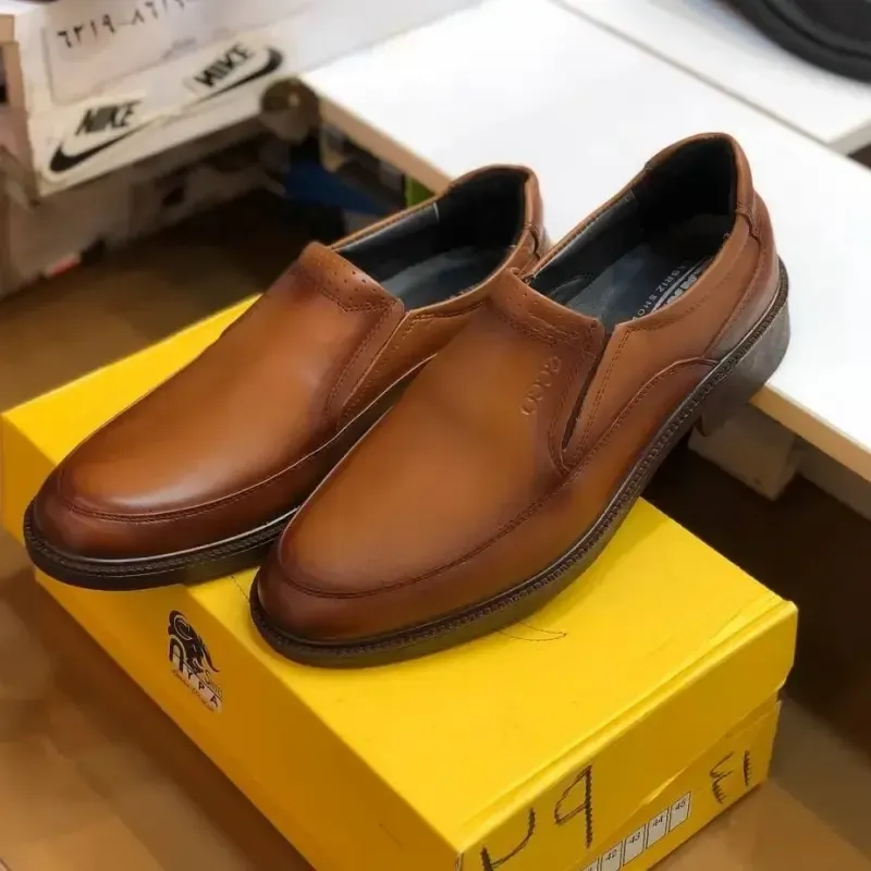 کفش چرم مردانه مجلسی عسلی رویه چرم طبیعی گاوی زیره پیو سبک و مقاوم - تصویر 6