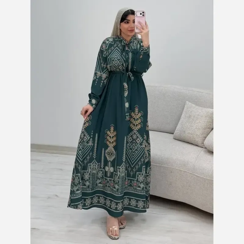پیراهن ساحلی سنتی زنانه نخی فری سایز سرمهای و کلهغازی - تصویر 3