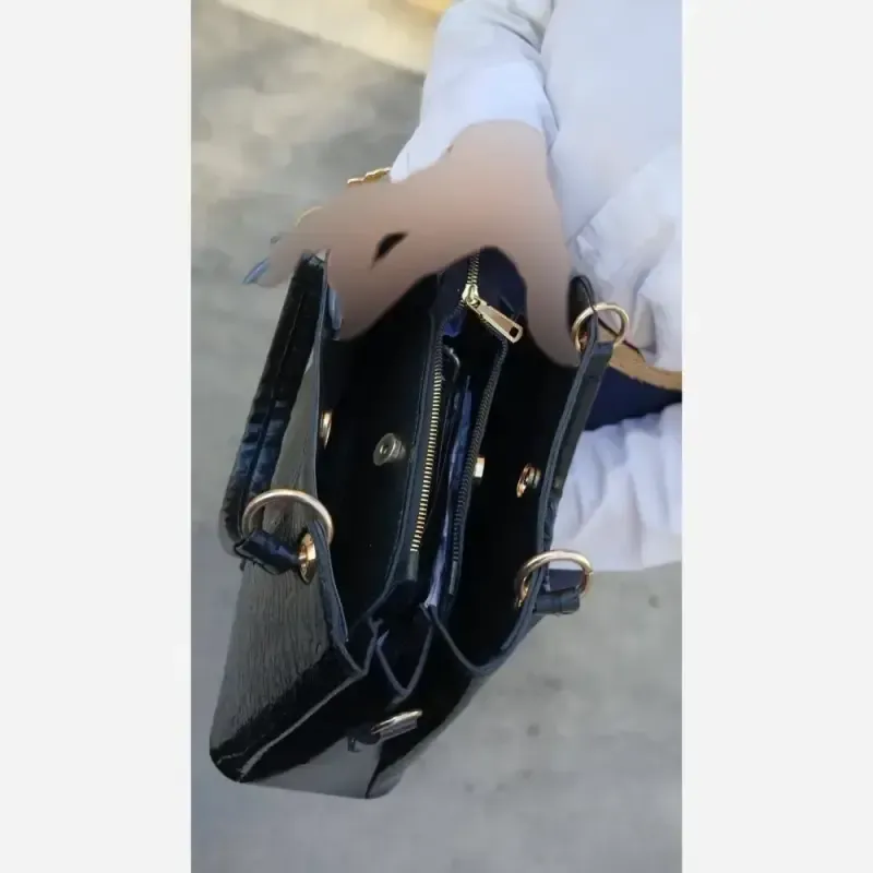 کیف زنانه جنس لیزارد رنگ مشکی بند دستی و دوشی - تصویر 2