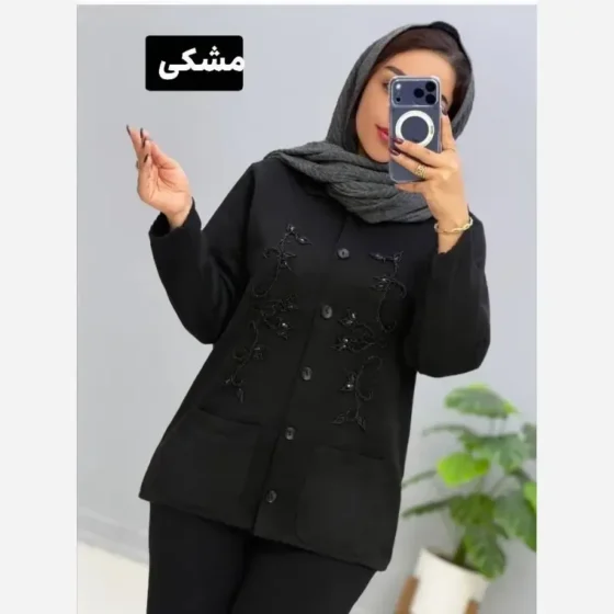 ژاکت بافت تراکم بالا ملیله دوزی یقه هفت فری سایز