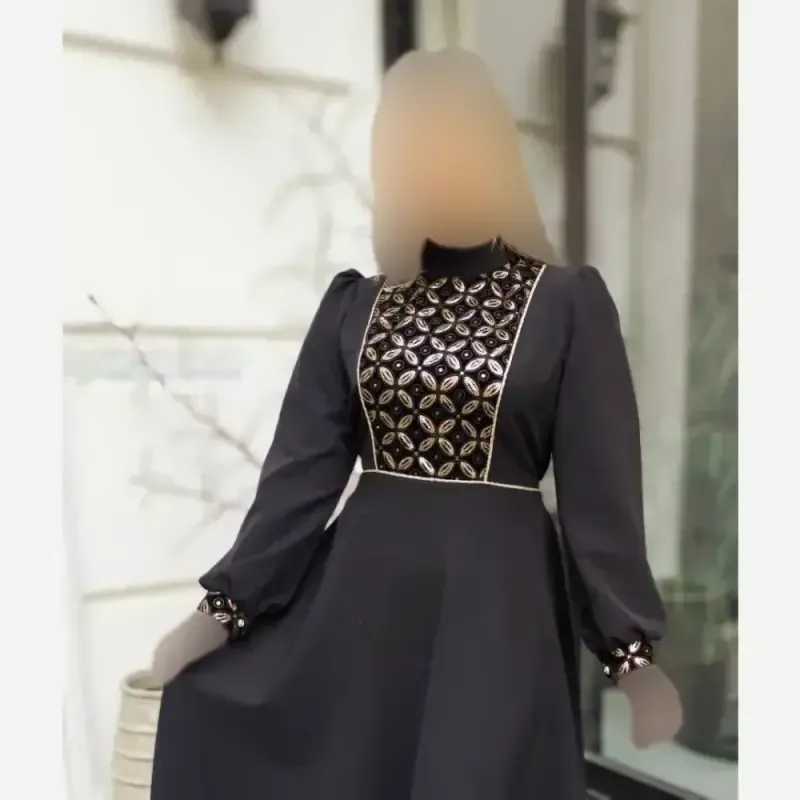 پیراهن زنانه طرح مهسا جنس کرپ مازراتی و خرجکار مخمل هندی رنگ مشکی - تصویر 8