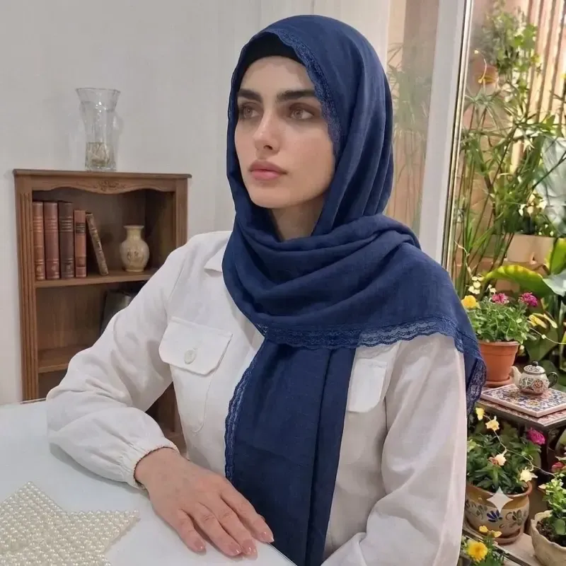 شال وال اسلپ مشکی سرمه ای نسکافه ای دور گیپور دوزی سایز 170 در 70 و 52 سانتی متر - تصویر 7