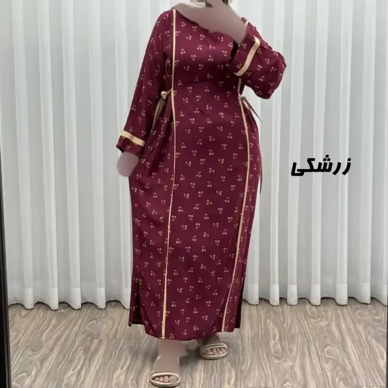 پیراهن ساحلی زنانه نخی گلریز فری سایز مناسب تا سایز 52 با کمر کشی - تصویر 3