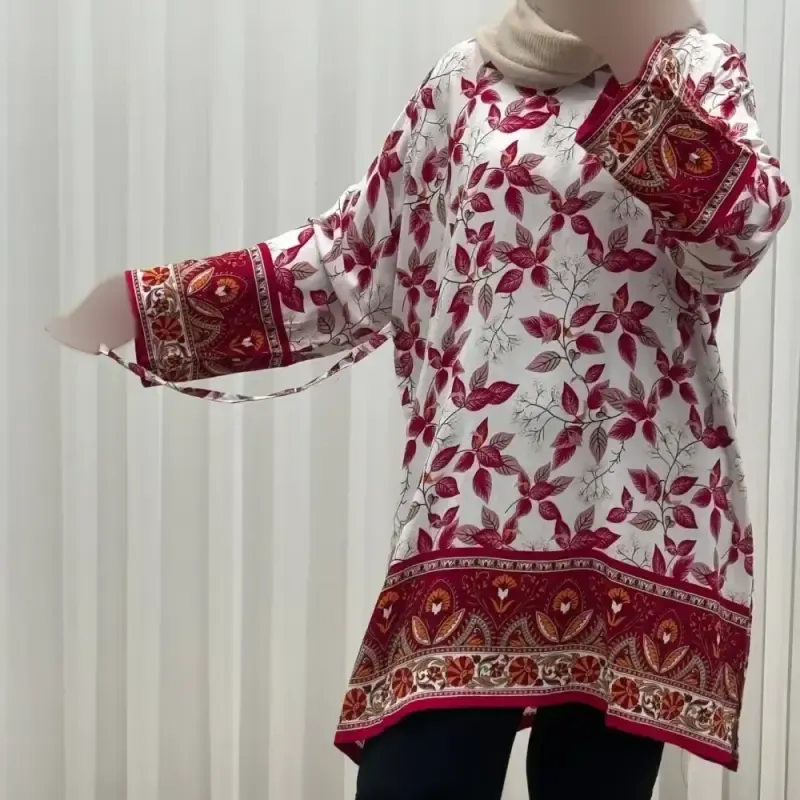 تونیک نخی فری سایز تا 52 حاشیه دار کمربنددار چهارفصل زنانه و دخترانه کد 1455 - تصویر 7