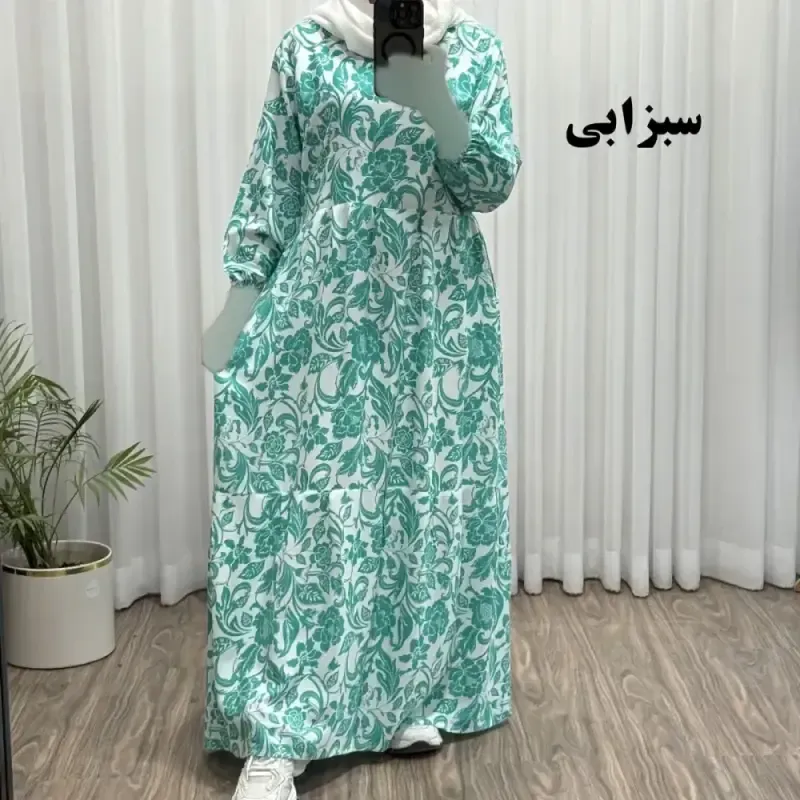 پیراهن نخی زنانه فری سایز تا 50 چهارفصل شیک و راحت بنددار سایه نمیندازد - تصویر 3