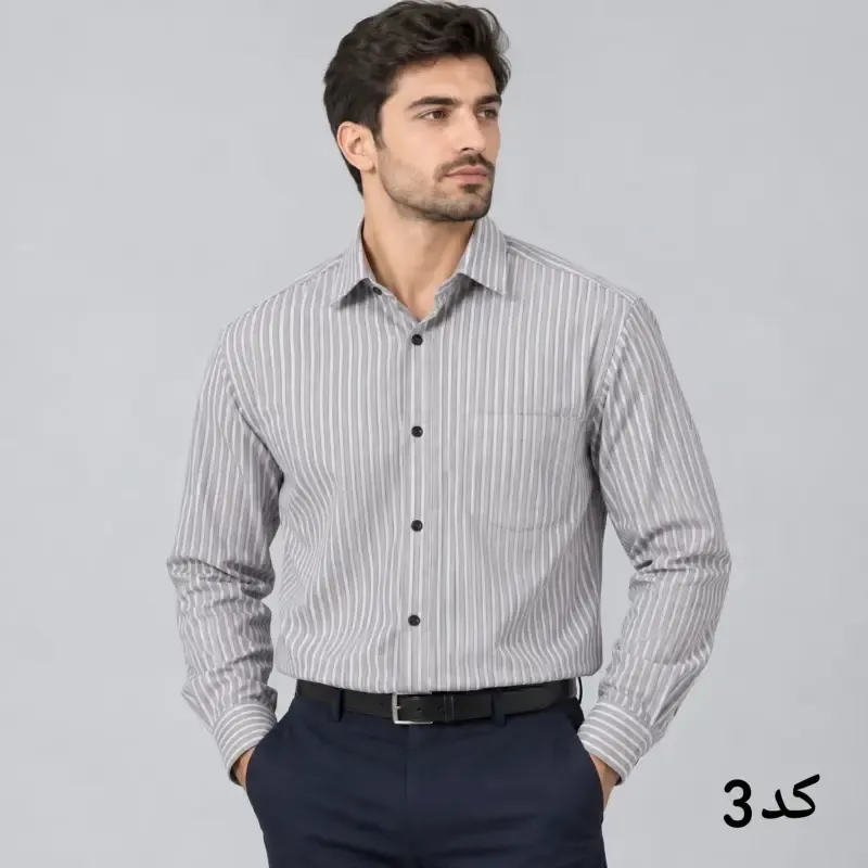 پیراهن آستین بلند مردانه راه راه قواره آزاد جیب دار بنگال کشی - تصویر 3