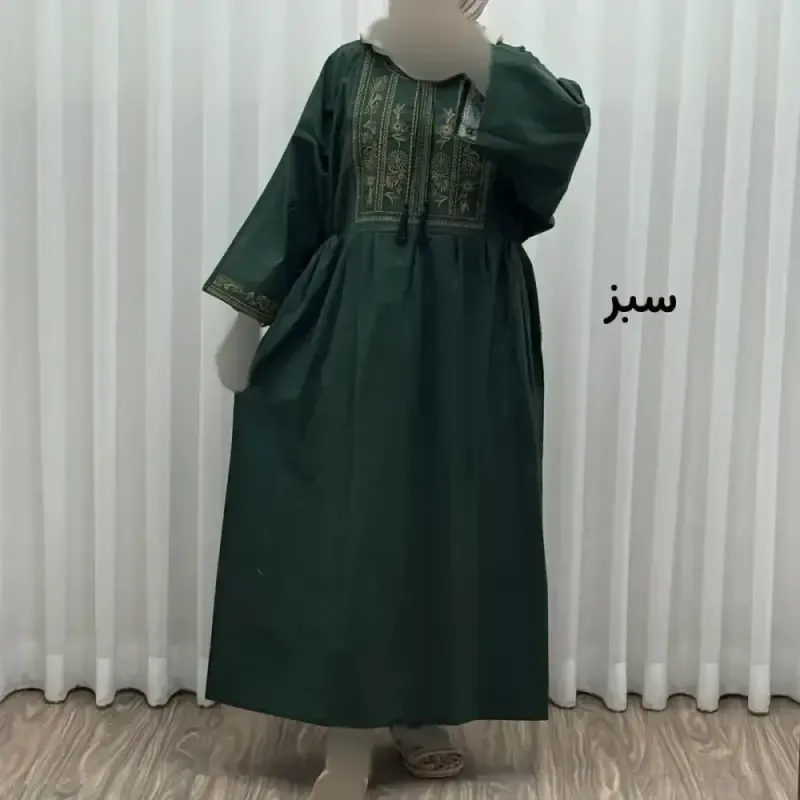 پیراهن لینن گلدوزی مایا کد 1745 فری سایز زنانه چهارفصل تنخور شیک و راحت بدون سایه اندازی و بدن نما - تصویر 7