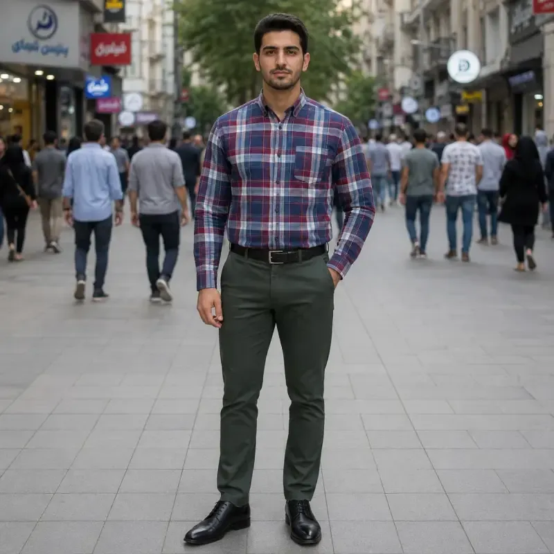 پیراهن آستین بلند مردانه نخی چهارخانه قواره آزاد نخ پنبه - تصویر 5
