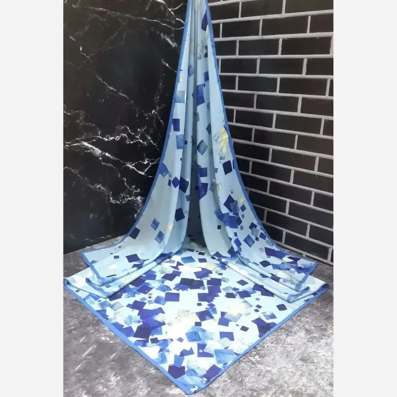 روسری نخ کاستوم طرح باران سایز 140 آبی هندسی اسپرت - تصویر 5