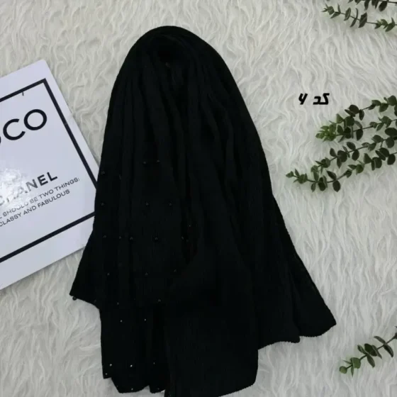 شال نخی مشکی قواره بزرگ 90 در 200 سانتیمتر بدون سُر خوردن و چروک شدن