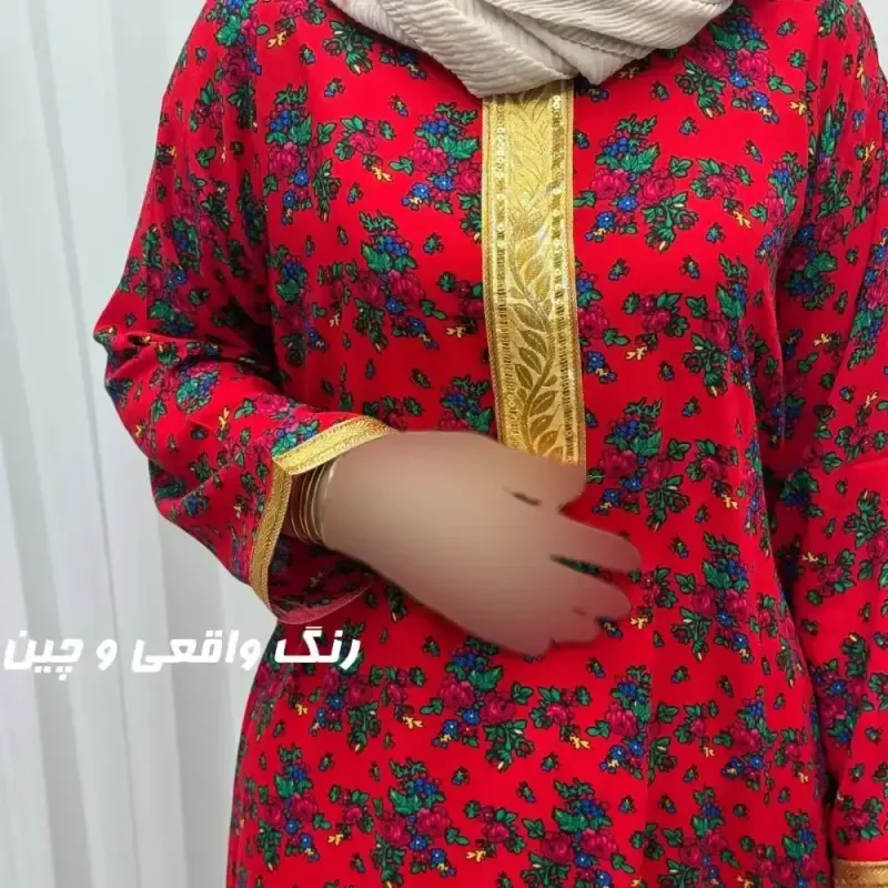 پیراهن نخی ترکمنستان گل نقلی فری سایز تا 54 چهارفصل شیک و راحت طلوبند دار - تصویر 8