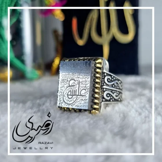 انگشتر مردانه نقره 925 عیار با نگین حدید صینی عین علی