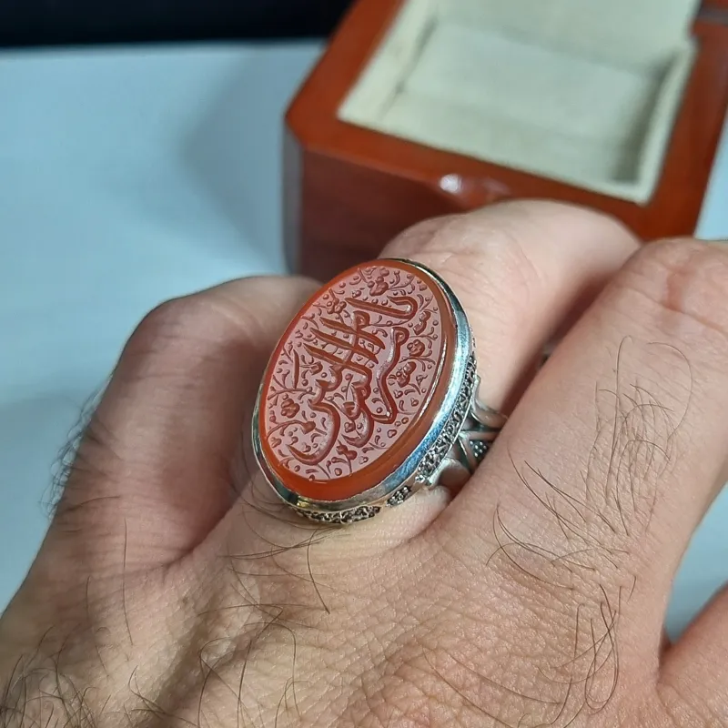 انگشتر مردانه نقره عقیق سرخ خطی امیرالمومنین ع - تصویر 3
