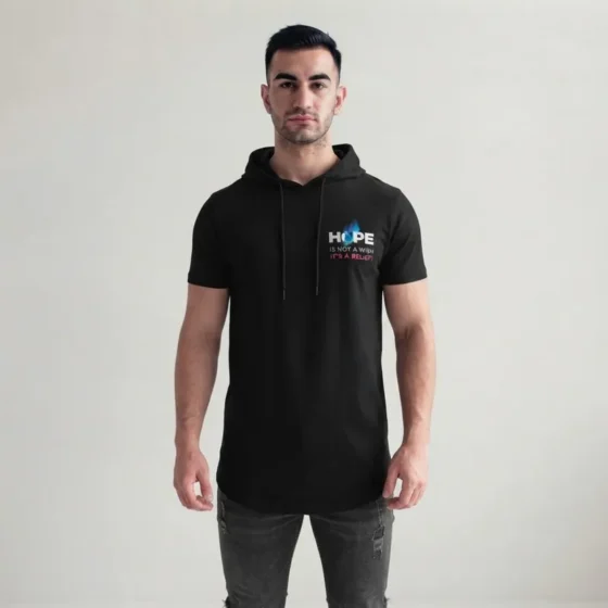 تی شرت مردانه آستین کوتاه الیاف نخی کلاه دار مدل HOPE جین وست