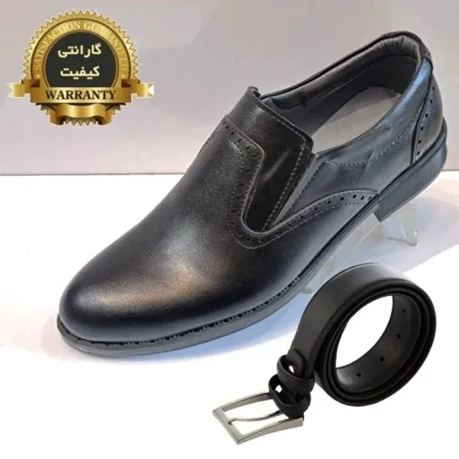 ست کفش و کمربند مردانه مدل رویال و نیک کلاسیک چرم مصنوعی بیاله - تصویر 5